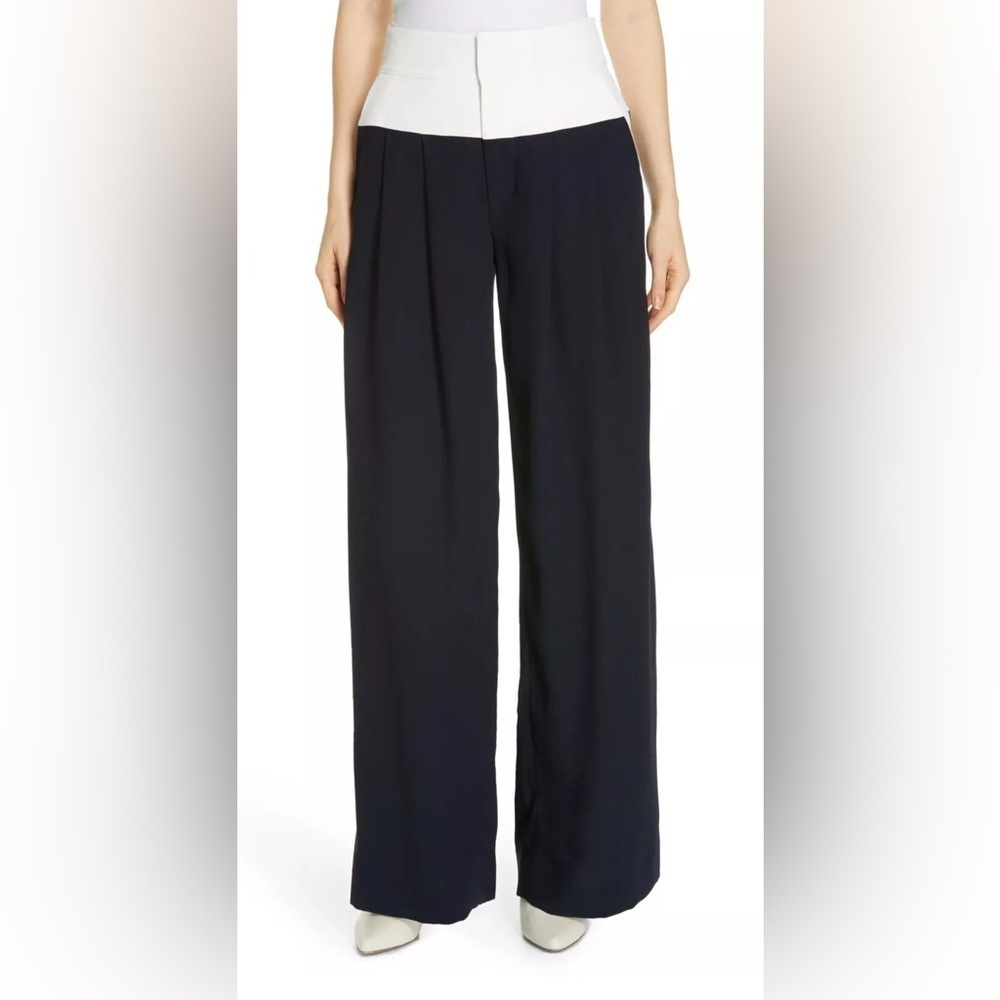 Joie Analina E Colorblock Wide-Leg Pants Midnight-Porc Blue NWT $248 Size 2
